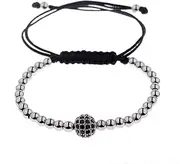 [U.S. Polo Assn.] Luxury Black Zircon Long Tubes&4MM Copper Beads Macrame Men Bracelets&, Bangles for Women Jewelry (Metal Color : AB1000-2)