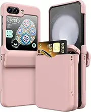 [RUNGOS] for Samsung Z Flip 5 Case with Hidden Card Holder [Automatic Folding Hinge Protection] [1-2 Card Slot] Skin Feel for Samsung Galaxy Z Flip 5 Case, 10Ft Drop Tested Full Body Protection Cover