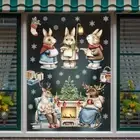 White Snow Shopwindow Decals Cartoon Rabbit Reindeer Christmas Glass Stickers