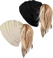 [Generic] Womens Autumn and Winter Knitted hat Ponytail hat Decorative hat