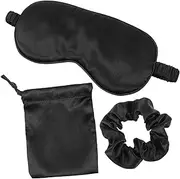 HAKIDZEL 3Pcs Silk Eye Mask Set with Hair Rope Storage Bag Travel Eyeshade for Relaxation Contoured Fit for Insomnia Relief for Home the Go Use