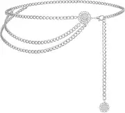 [MEKEET] 1PCS Chain Belts for Women Silver Metal Belt Waist Chain Body Sexy Chain Fashion Multilayer Dress Accessories Multi Layer Metal Waist Belts Adjustable and Charm for Dresses Jeans Pants, 15×15×2cm,