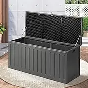 Livsip 490L Outdoor Storage Box Container Cabinet Bench Lockable Toy Box Garden Shed for Garden Patio Black and Grey