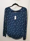 NWT RRP 109.95 Jacqui E Blouse Top Size 6 Polka Dot Spots Long Sleeve Teal Blue