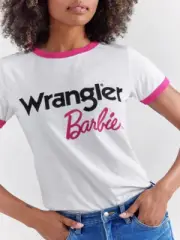 Wrangler Barbie Logo Pink Ringer - Ladies Tee - 112344847