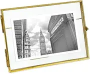 Isaac Jacobs Vintage Style Brass and Glass, Metal, Floating Desk Photo Frame (Horizontal), with Locket Bead Clasp Closure for Pictures Art, More (6x4)