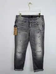 Silver Jeans SUKI Mid Ankle Slim Grey Distressed Patched Denim Jeans Sz 29 NWT