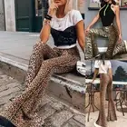 Women Casual Bell Bottoms Leopard Print High Waist Wide Leg Pants Flare Trousers