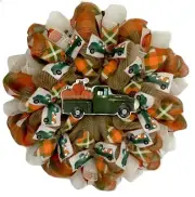 Harvest Truck With Pumpkins Autumn Burlap Wreath Handmade Deco Mesh
