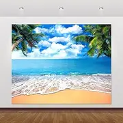 Hawaiian Beach Backdrop 10x8ft Summer Tropical Ocean Sea Palm Tree Luau Aloha Party Background Hawaii Theme Birthday Party Decoration Banner for Photoshoot Supplies
