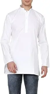 [Royal Kurta] Mens Cotton White Full Sleeved Short Kurta