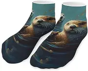 [QMNVBDS] Sea Otters Painting Socks Ankle Length Socks Casual Short Socks for Women Men Low Cut Sports Socks Running Socks No Show Socks Ankle Socks Athletic Socks Workout Socks, Style, One Size, Style