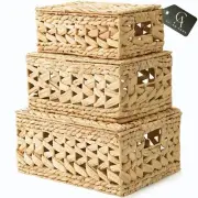 Wicker Storage Basket with Lid, Natural Decorative Wicker Basket for Shelf, W...