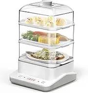 3-Tier Food Steamer, 18L Electric Steamer, Multi-Function Steam Box with 8 Preset Cooking Mode, for The Whole Family, 24H Smart Appointment 800W White