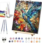 Hummingbird Paint by Numbers for Adults with Framed Canvas - with Wooden Easel, Paint by Number on Canvas, DIY Acrylic Oil Painting Kits with Brushes Nice Gift Box for Home Wall Decor (12x16 inch)