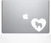 The Decal Guru Heart Collie Decal Vinyl Sticker, 15" MacBook Pro, White
