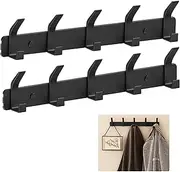 2-Pack Coat Rack Wall Mounted ，Heavy Duty Aluminum，5 Double Hook Metal Coat Hook，Modern White Coat Hook Rails Wall Hook Rack for Entryway，Kitchen，Bathroom，Closet (Black)