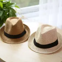 在飛比找momo購物網優惠-【橘魔法】親子款 黑帶紳士帽草帽 (兒童 大人 帽子 麻帽 