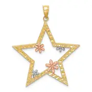 14k Two-tone Gold w/White Rhodium Star w/Flowers Charm