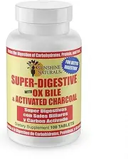 Sunshine Naturals Super Digestive Dietary Supplement. With Ox Bile and Activated Charcoal. Aids the Digestion of Protein and Fat. 100 Tablets