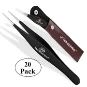 Pack of 20 Professional Sharp Tweezers Pointed Tip | Stainless Steel, Fine Tip