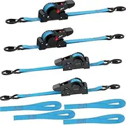 eSynic 4 Pack Heavy Duty Ratchet Straps & Tie Downs 1500lbs Capacity 3.5M/138 Retractable Truck Straps with 4 Soft Loops for Boat Trailer Cargo Motorcycle