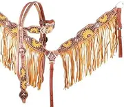 Showman Painted Sunflower Browband Headstall & Breast Collar Set w/Fringe