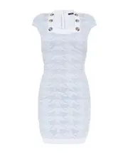 Balmain Button Detailed Square-Neck Mini Dress FR34,FR36,FR38,FR40 light blue