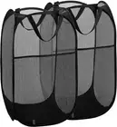 2 Packs Mesh Pop up Laundry Hamper (Black) with Portable Handles, Collapsible fo