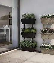 Set of 3 Durbuy Planters, Composition for Home Garden, Set of Flowers for Indoor or Outdoor Use, 100% Made in Italy, 49 x 16 x 100 cm, Anthracite