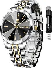 OLEVS Watch for Men Business Dress Diamond Analog Quartz Date Luxury Classic Stainless Steel Waterproof Luminous Two Tone Wrist Watch