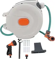 Jiawu Retractable Garden Hose Reel, Automatic Rewind Water Hose Reel with Sprayer Nozzle, Any Length Lock, Pipe Reels Wall Mount for Garden, Car Washing (10m / 32.8ft)