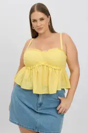 Yellow Broderie Cami Top Ruched Bust