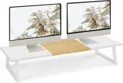Dual Monitor Riser with Metal Leg, 31.5 Inch Long Monitor Stand Riser Wide TV St