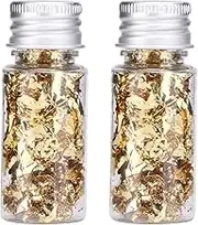 Gold Foil Flakes, 2 Pieces of Bottled Gold Foil Paper, Gold Leaf Gilding Flakes, Metallic Leaf Flakes for Cupcake, Cakes, Chocolates, Food Decoration, Nails, Painting, Crafts