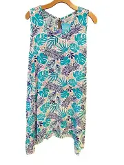 Tybee Island NWT Sz S Turquoise Blue Tropical Palm Tree Print Flowy Summer Dress