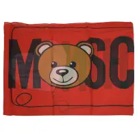 在飛比找Yahoo奇摩購物中心優惠-MOSCHINO 經典泰迪熊LOGO撞色絲質圍巾(紅 45*