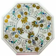 18" white Marble Table Top center elephant inlay malachite antique Decor p9