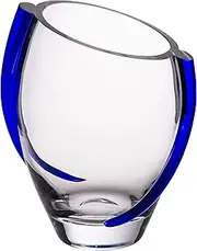 [Barski] Glass Vase with Cobalt Swirl - 9.25" H European Quality - Beautiful Designed with Blue Swirl - Mouth Blown - Hand Made - 9.25" Height - Made in Europe