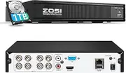 ZOSI H.265+ 5MP Lite 8 Channel CCTV DVR Recorder with Hard Drive 1TB, Remote Access, Motion Alert Push, Hybrid Capability 4-in-1(Analog/AHD/TVI/CVI) Full 1080p HD Surveillance DVR for Security Camera