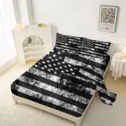 Black and White USA American Flag Fitted Sheet Sets Size for Boys Twin Multi1