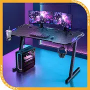 Furb 140CM Ergonomic Z Shaped LED Gaming Desk Carbon Fiber Computer Table With Holder