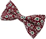 [Zasel] Mens Red With White & Green Flowers Cotton Bow Tie & Pocket Square Set Red, White, Green