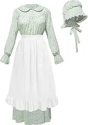 [FORTMAC] Pioneer Dress Women-Prairie Dress Women 1800s Amish Colonial Dress Women Bonnet Apron