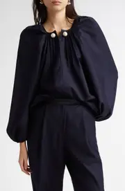 NACKIYÈ Grand Bazaar Virgin Wool Top in Marine at Nordstrom, Size 8 Us