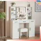 Dressing Table LED Makeup Mirror Stool Set Vanity Desk Storage Cabinet & Drawer