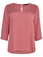 7/15 NEU ONLY Damen Tunika Blusenshirt Shirt Spitze Gr. 38 dunkles rosa 3/4 Arm