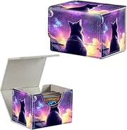 BEOTIWAD 4.13x3.07x3.26 inch Card Deck Box Trading Cards Storage Box with Strong Magnet Premium Case Commander Deck Box Storage Cover for TCG CCG Magic Cards,Cute Cat In Galaxy