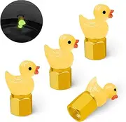 Tire Valve Stem Cap, 4 pcs Glow-in-The-Dark Cute Duckling Tire Valve Cap, Universal for Cars, Motorcycles, Trucks, and Bicycles.(Yellow)