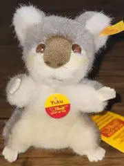 Rare New Germany Steiff Yuku Koala Bear Gold Ear Button Tags Plush Animal